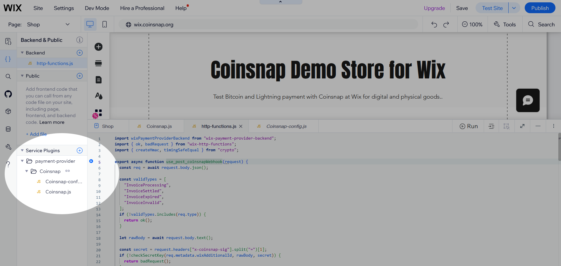 Coinsnap for Wix - Installation, Step 7