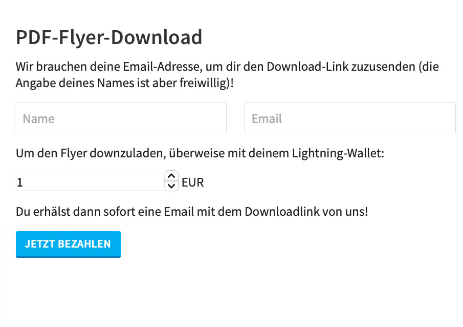 Download-Formular mit Coinsnap Bitcoin - Lightning Zahlungsabwicklung